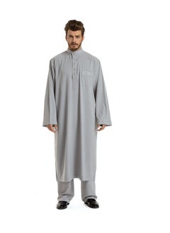 Buy Standing Collar Robe Men's Solid Color Long Sleeve Robe Set Two Pieces in Saudi Arabia