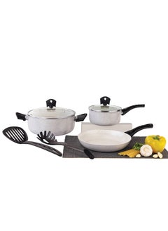 Buy 7-Piece Aluminum Cookware Set With Glass Lid & Heat Resistant Handle Size 16,24,24CM White in Saudi Arabia