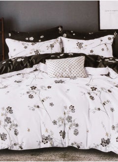 Buy 4 Pieces Brown And White Flowers Duvet Cover Set for Full/Queen/Double Size Beds in UAE