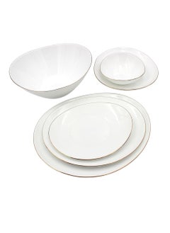 اشتري Melrich Dinnerware 20 Pcs Set Gold line Opal Glassware Microwave safe Dishwasher safe  Heat Resistance 1 Oval Plate 6 Dinner plate 6 Dessert plate 1 Large Bowl 6 Bowl في الامارات