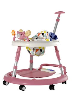 Buy Multifunctional Walker for Babies 6 in 1 Toddler Walker Learning Seat Walk-Behind Music Adjustable Height Baby Walker from 6 Months with Wheels (Colour: Pink) in UAE