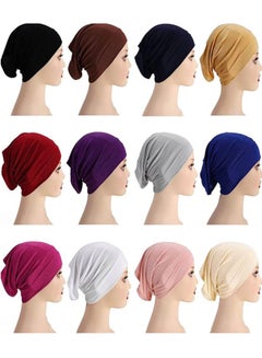 اشتري 12-Pieces Hijab Undercap Scarf for Women Men Turban Head Wraps Solid Color Tube Unisex في الامارات