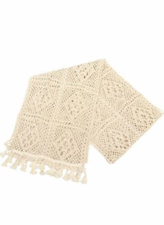 Buy European Style Natural Table Runner, Hollow Polyester-Cotton Crochet Retro Lace Wedding Table Runner with Tassels for Bohemian Rustic Wedding Bridal Shower Home Dining Table Decor (260x24cm) in UAE