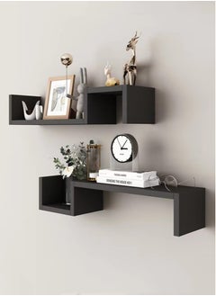 Buy 2-Piece Floating Shelve Display Shelf Bookshelves Set Black 58x10x12 cm in UAE