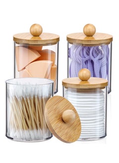 Buy 4 Pack Acrylic Holder Dispenser Bathroom Storage Jars with Bamboo Lids in Saudi Arabia