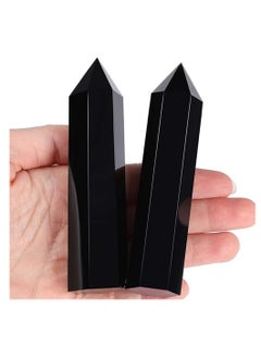 Buy Obsidian Healing Crystals Wands, Polishing Natural Reiki Energy Wand Stone, Hexagonal Point Large Crystal Gemstones for Meditation Therapy Crystal Grid Decoration, 2 Pcs in UAE