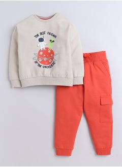 Buy Boys' 2-Piece -  Sweatshirt and Jogger Set(6mo - 3Yrs ) Beige - Orange in UAE