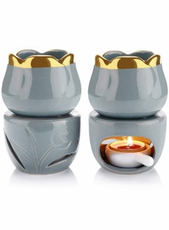 Buy Wax Melt Essential Oil Burner with Tealight Spoon, Removable Aromatherapy Burner Ceramic Aroma Oil Candle Diffuser Wax Tart Warmer for Home Bedroom Decor... in UAE