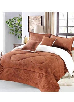 اشتري DREAM BELL 6 PC KINGSIZE SOFT & FLUFFY VELVET/FUR COMFORTER SET BROWN في الامارات