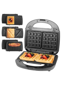 Buy Sandwich Maker 3 in 1, Electric Panini Press and Waffle Maker Easy to Clean with Non-Stick & Removable Plates, LED Indicator Lights, Anti-Skid Feet Perfect for Breakfast Grilled Egg and Steak in Saudi Arabia