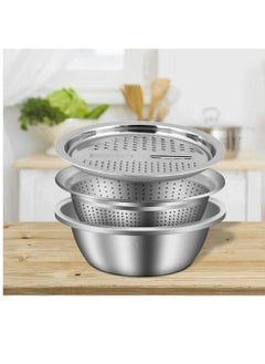 Buy Stainless Steel Mixer and Grater Set 3-Piece Set: Colander, Grater, and Bowl for Washing Vegetables - The Miracle Invention for Your Complete Kitchen H in Egypt