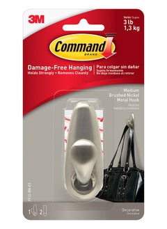 Buy Command FC12-BN-ES Forever Classic Hook, Medium, Holds 1.3 Kg. each hook, Silver color. 1 hook and 2 strips/pack in UAE