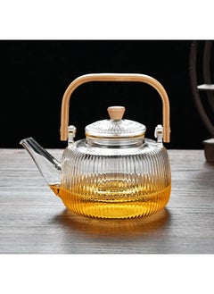 اشتري Zen Striped Glass Teapot with Wooden Handle 7x10x11 cm في الامارات