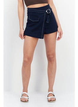 اشتري Women Belted Denim Shorts, Dark Blue في الامارات