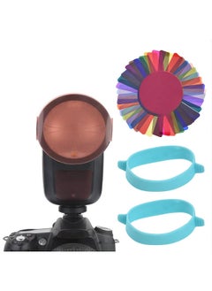 اشتري 24pcs Round Head Camera Flash Gels Lighting Filters Color Correction Filter Kit for Godox V1 Series Speedlight H200R Flash Head with Storage Bag في الامارات