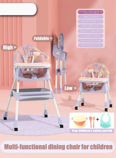 Buy Baby 3-in-1 Baby High Chair, High Chairs for Babies and Toddlers with Removable Tray and Adjustable Backrest & Height with 4 Wheels Convertible & Foldable Grows with Baby in UAE