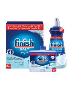 اشتري Finish Dishwashing Bundle (Finish Dishwasher Detergent Salt, 2Kg And Finish Dishwasher Machine Cleaner, 250Ml And Finish Dishwasher Rinse Aid Liquid - 400 Ml) في السعودية