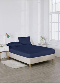 Buy Single Plain Fitted Sheet with 1 Pillow Case 90 x 190 Cm Navy Blue in UAE