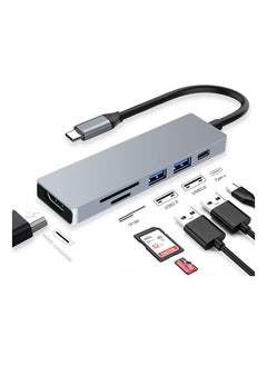 اشتري محول متعدد المنافذ 6 في 1 USB C Hub من الألومنيوم المحمول مع مخرج HDMI 4K ، 3 منافذ USB 3.0 ، قارئ بطاقات SD / TF متوافق مع MacBook Pro ، XPS المزيد من أجهزة Type C في الامارات