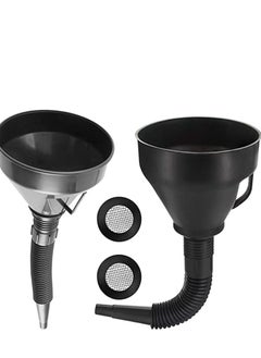 اشتري Plastic Large Funnels Wide Mouth with Strainer, 2 Pcs Oil Funnel Automotive Flexible with Hose for Cars and Motorcycles, Engine Oil, Liquid, Diesel, Kerosene and Gasoline with Flexible Spout Extension في الامارات