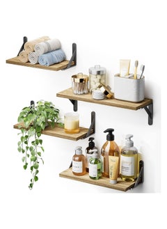 اشتري Floating Shelves, Rustic Wood Shelves, 4 Sets of Wall Mounted Shelf for Bathroom Decor, Bedroom, Living Room and Plants (Carbonized Black) في السعودية