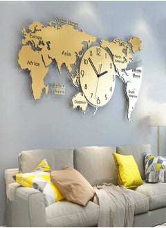 Buy Luxury Modern Acrylic World Map Wall Decor Clock Golden 150 X 90cm in UAE