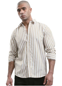 اشتري Light Beige & White Full Buttons Long Sleeve Shirt في مصر