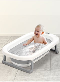 اشتري Foldable Baby Bath Tub With Anti-Skid Base, Temperature Sensing Water Plug And Wall Mountable Bathtub For Baby 0-3 Years, Grey في الامارات