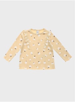 Buy Floral Printed and Ruffle Detailed Crew Neck Baby Girl Blouse in Egypt