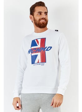 Buy Men Crew Neck Brand Logo Long Sleeve Sweatshirt, White in Saudi Arabia