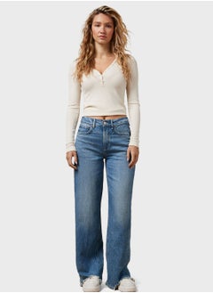 Buy Ripped High Waist Stright Jeans in Saudi Arabia