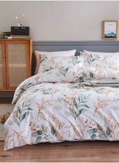 Buy Variance King/Queen/Single Sizes Fresh Style Duvet Cover Set White with Green Leaves Bedding Set . in UAE