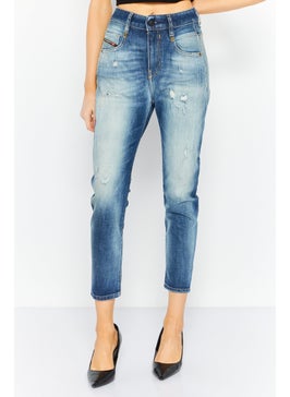 Buy Women Boyfriend Fit Washed Denim Jeans, Blue in UAE