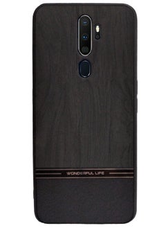 Buy Shockproof Wood Grain Skin PU and TPU Shockproof Luxury Phone Case for Oppo A9 2020/A5 2020 (Black) in Egypt