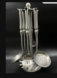 Buy Stainless Steel Cooking Spoon Set With Base in Saudi Arabia