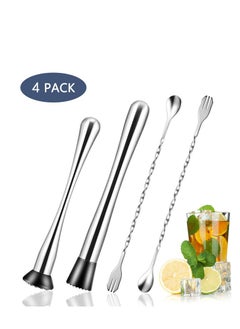 Buy Stainless Steel Cocktail Muddler Set - 10-inch & 8-inch Mixing Spoons - Ideal for Mojitos and Fruit-based Drinks in Any Container in UAE