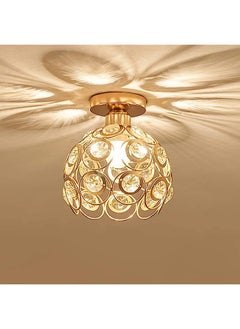 Buy Becailyer Semi Flush Mount Ceiling Light Fixture, Antique Gold Metal Crystal Chandelier Lamp, Indoor Lighting for Bathroom Fixture Foyer Ceiling Fixture Hallway Lighting Fixture in Saudi Arabia