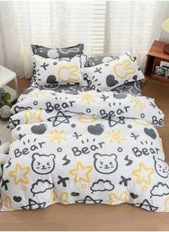 Buy Single Size Bedding set 4 Pieces without filler Duvet Cover Set, Bear Design White color. in UAE