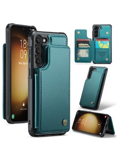 Buy Wallet Case for Samsung Galaxy S23 Premium Handmade Durable PU Leather Slim Shockproof Case with [Double Magnetic Clasp] [Card Holder] [Kickstand] [RFID Blocking] (Green) in Egypt