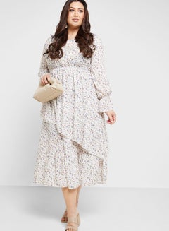 Buy Frill Tiered Detail Printed Dress in Saudi Arabia