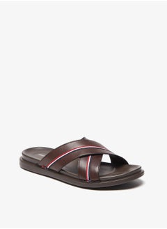 اشتري Textured Cross Strap Slip On Arabic Sandals with Tape Detail في الامارات