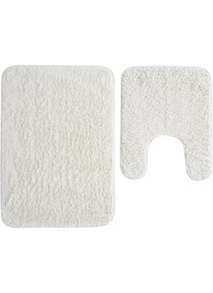 Buy Home Pro Bath Mat With U Shape Toilet Rug (Set of 2 Pcs) Bathroom Mat Non-Slip Back Soft Fleece Highly Absorbent Microfiber Bath Rug Perfect For Bathroom & Toilet (White) in UAE