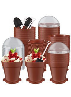 Buy Flowerpot Dessert Cup Plastic Cake Cups, Dessert Cups with Dome Lids, Flowerpot Shaped Mousse Cake Cups, DIY Dessert Crunch Cup, Portable Cereal Cup (50 Pcs) in Saudi Arabia