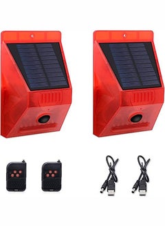 اشتري 2 Pcs Solar Strobe Light with Remote Controller Motion Detector Outdoor Alarm Light 129db Sound Security Siren Light IP65 Waterproof Protected for Your Home,Villa,Baren,Farm,Yard في السعودية