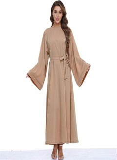 Buy Lace-Up Large Dress Abaya Beige in Saudi Arabia
