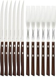 اشتري Tramontina 12 Piece Steak Knife and Fork Cutlery Set, Wood, Brown في مصر