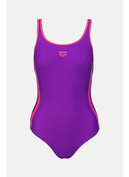 Buy Women Brand Logo One Piece Swimsuit, Purple in Saudi Arabia