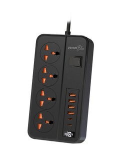 Buy 4 AC Power Socket With X2 USB-C X4 USB-A and Port UK / 3m Wire / Power Switch Control / Safety Shutters - Black in UAE