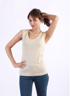 Buy Women Underwear Shirt V-Neck Sleeve Less - Beige in Egypt
