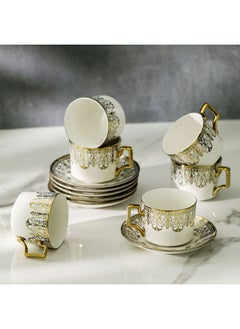 اشتري Majestic Crossline 12-Piece New Bone China Tea Cup Set 200ml -Serve 6 في الامارات